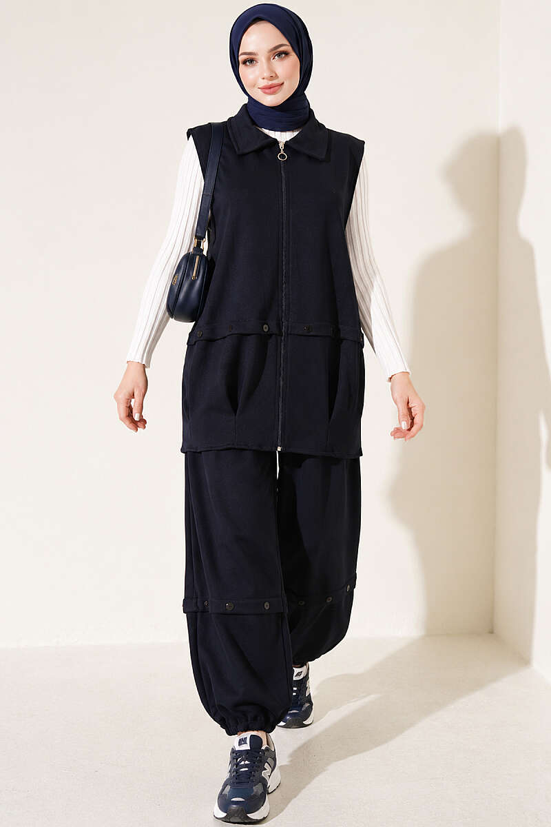 Loycha Two-Piece Set with Zip Vest - Navy