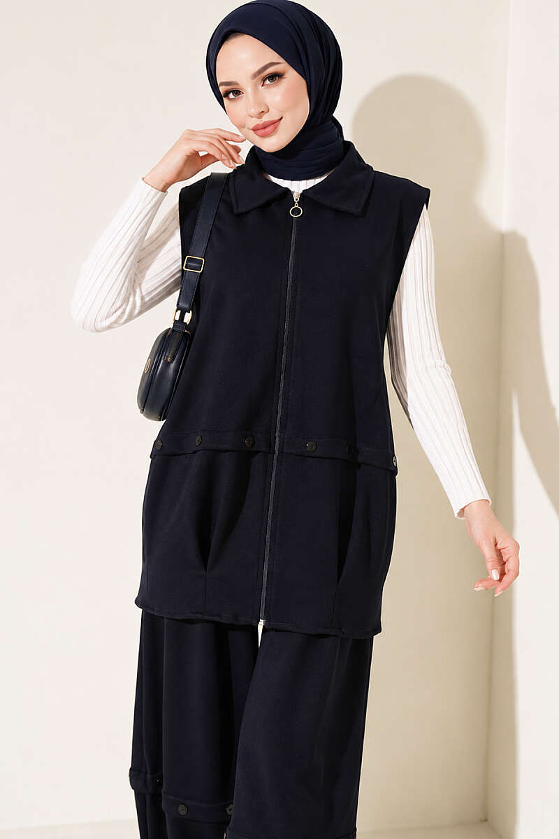 Loycha Two-Piece Set with Zip Vest - Navy