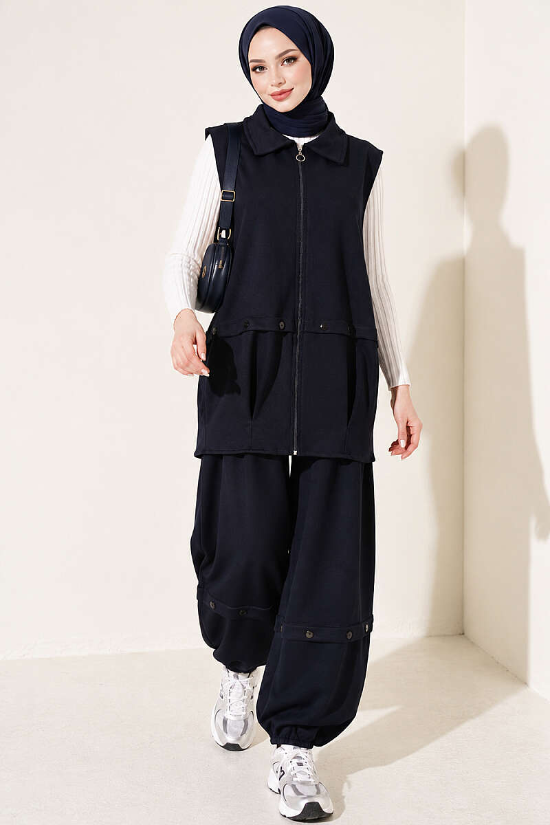 Loycha Two-Piece Set with Zip Vest - Navy