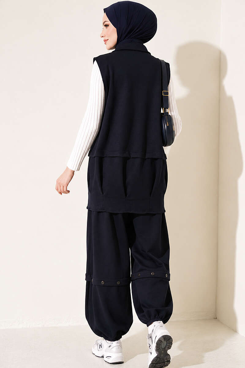 Loycha Two-Piece Set with Zip Vest - Navy