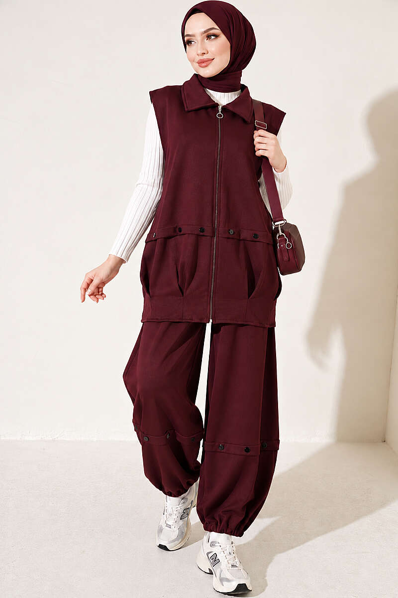 Loycha Two-Piece Set with Zip Vest - Plum