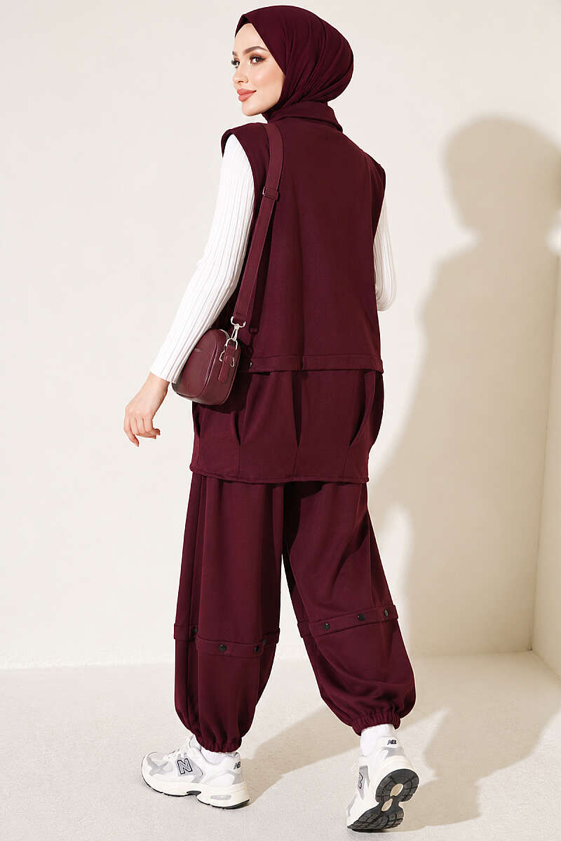 Loycha Two-Piece Set with Zip Vest - Plum
