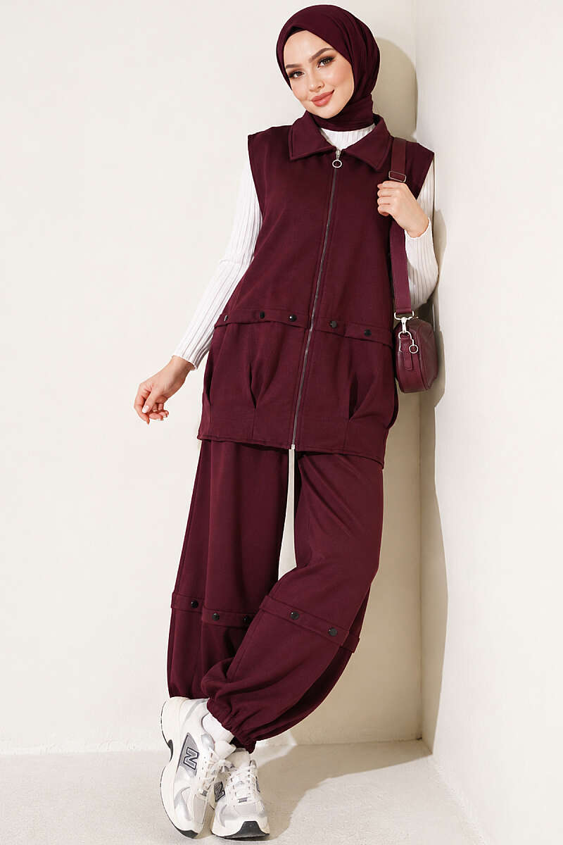 Loycha Two-Piece Set with Zip Vest - Plum