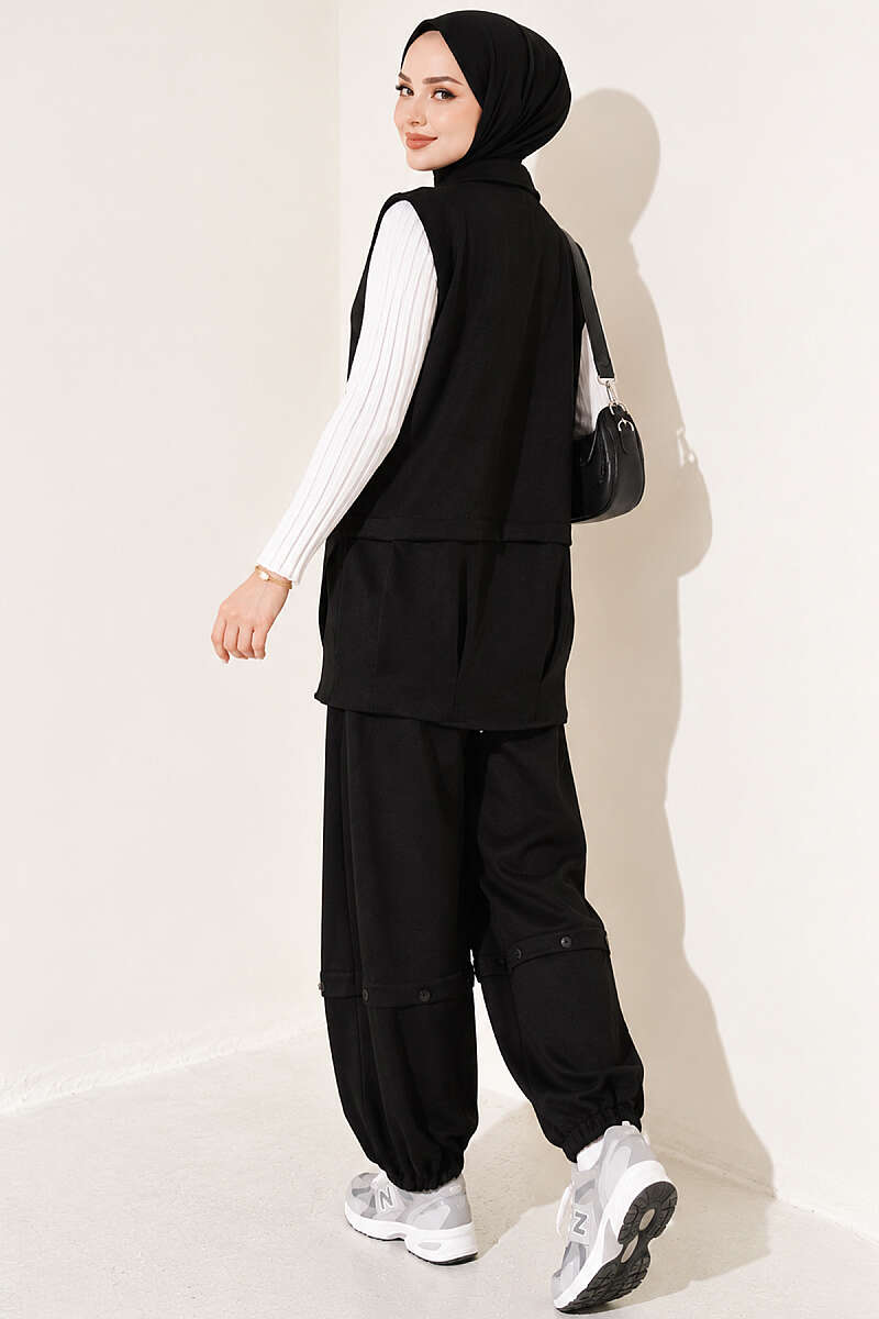 Loycha Two-Piece Set with Zip Vest - Black