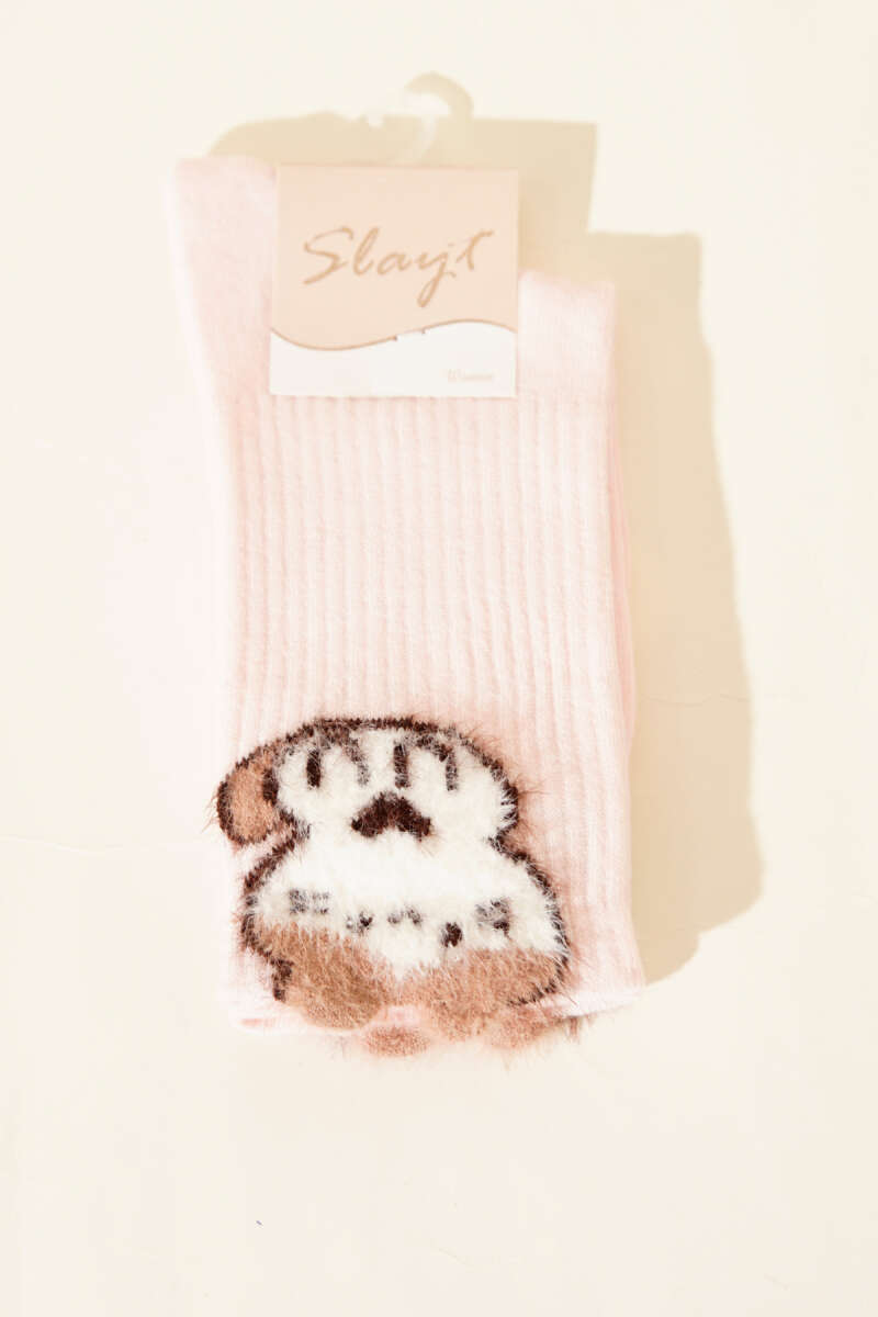 Fluffy Figure Ankle Socks - Pink