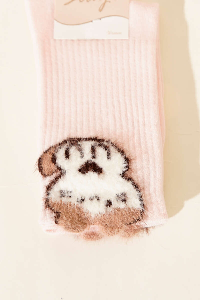 Fluffy Figure Ankle Socks - Pink
