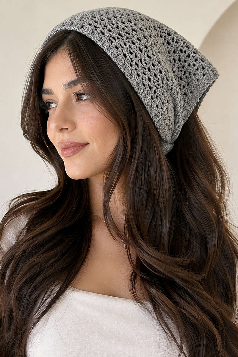 Mesh-Knit Tie Bandana - Grey