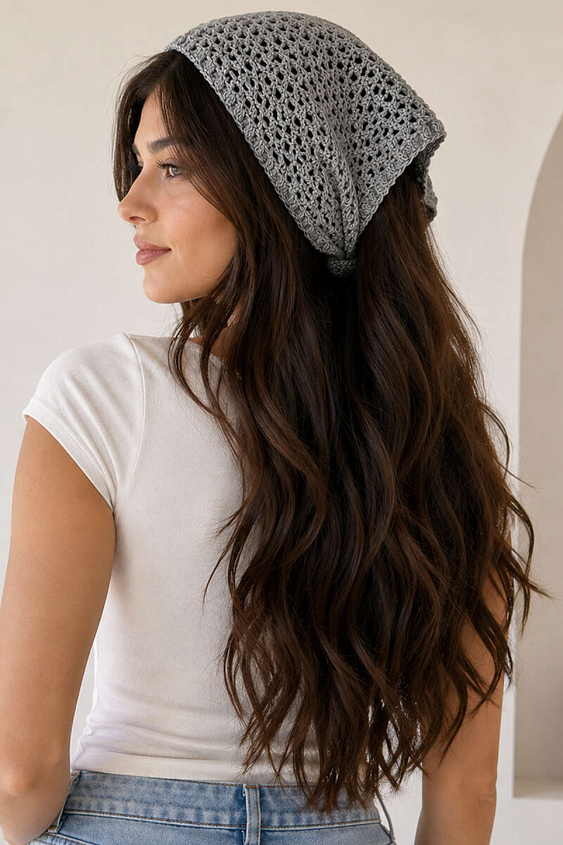 Mesh-Knit Tie Bandana - Grey