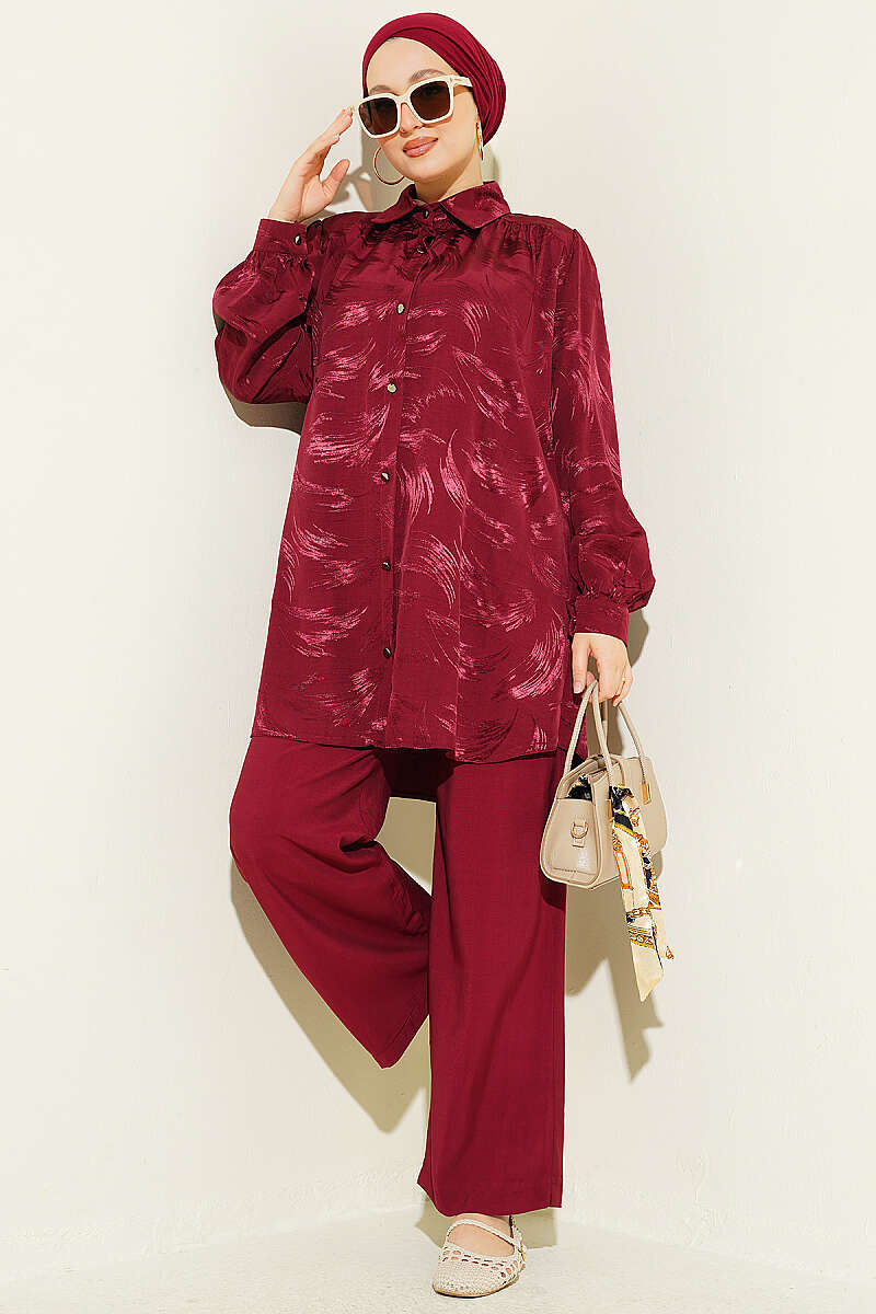 Brushstroke Jacquard Two-Piece Set - Burgundy