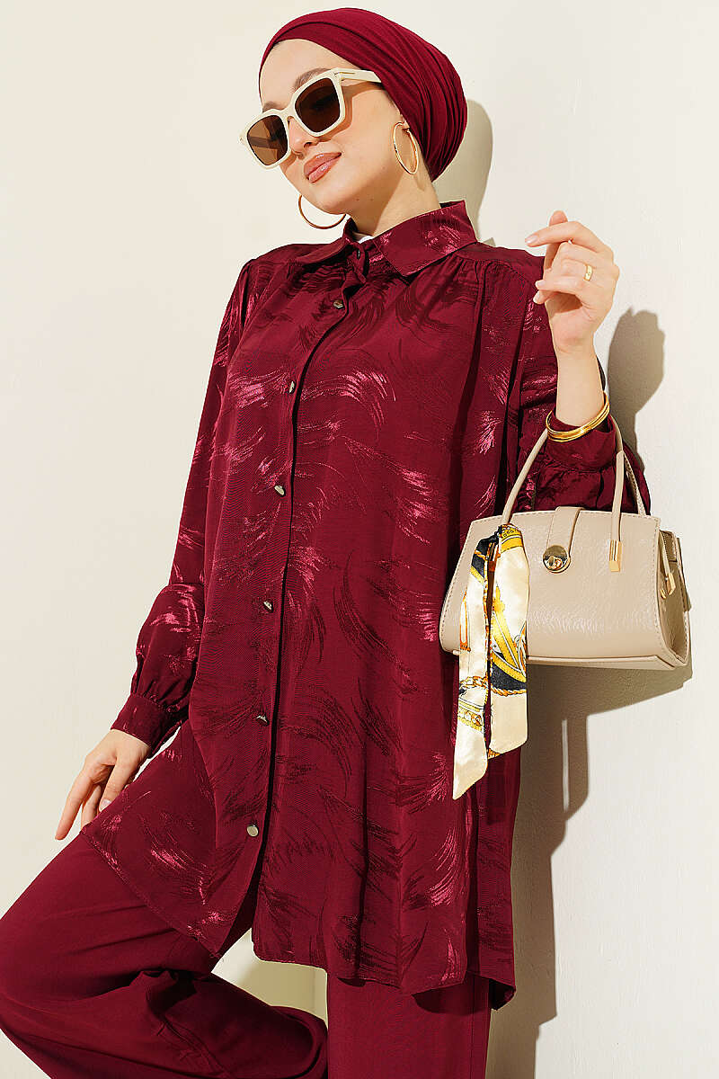 Brushstroke Jacquard Two-Piece Set - Burgundy