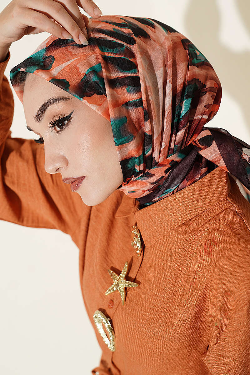 Brushstroke Print Soft Scarf - Dark Brown