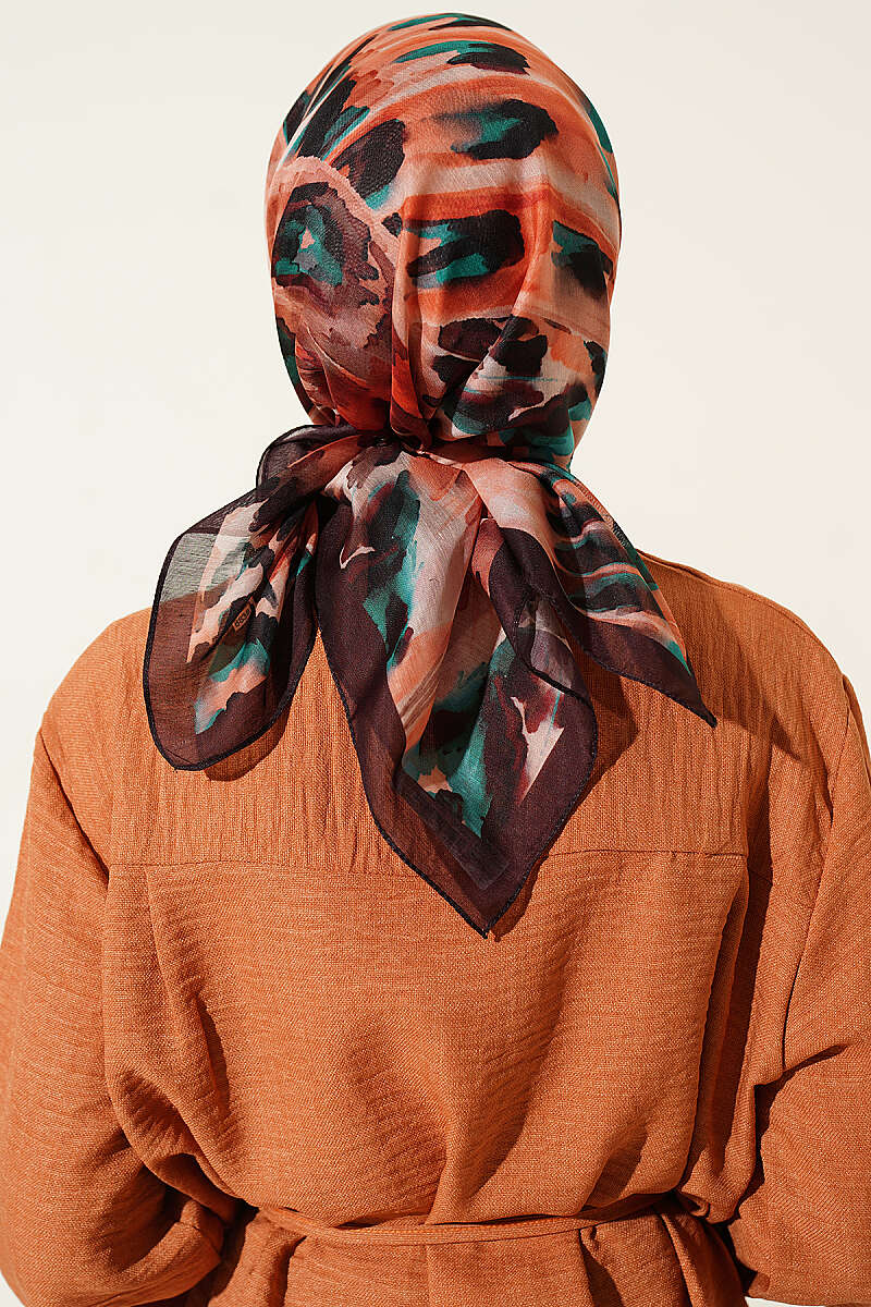 Brushstroke Print Soft Scarf - Dark Brown