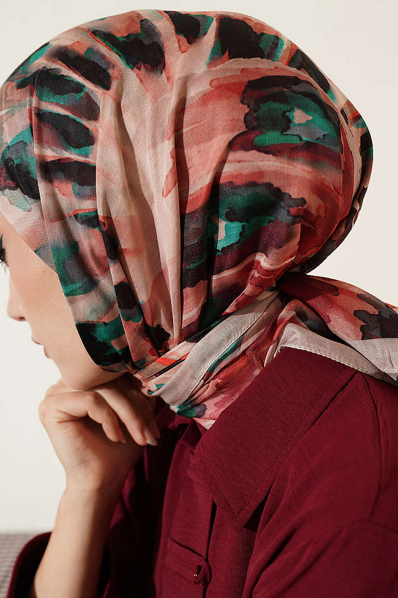 Brushstroke Print Soft Scarf - Beige