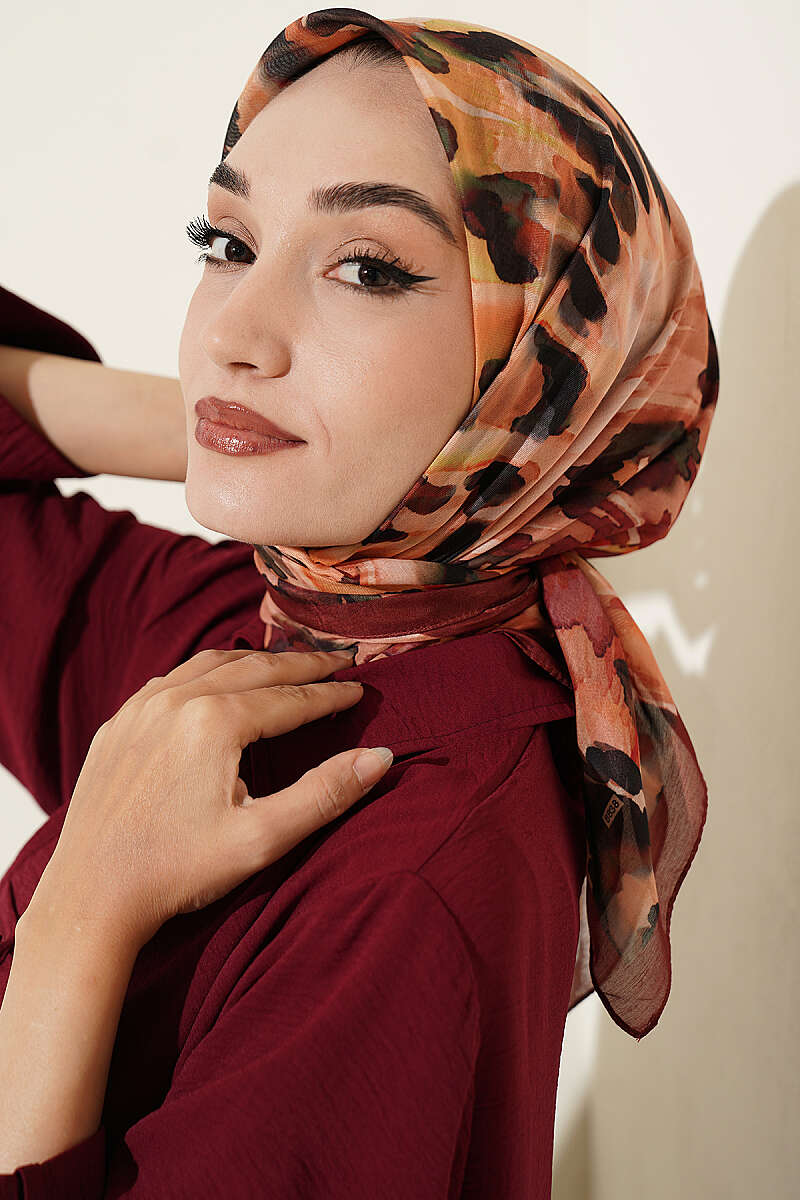 Brushstroke Print Soft Scarf - Brick