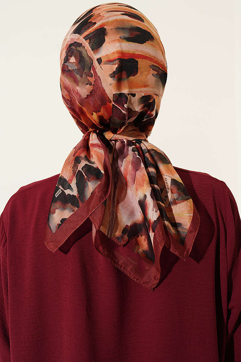 Brushstroke Print Soft Scarf - Brick