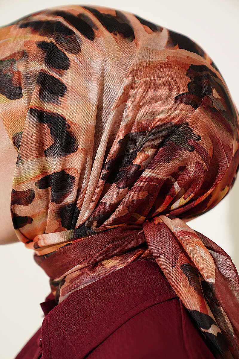 Brushstroke Print Soft Scarf - Brick