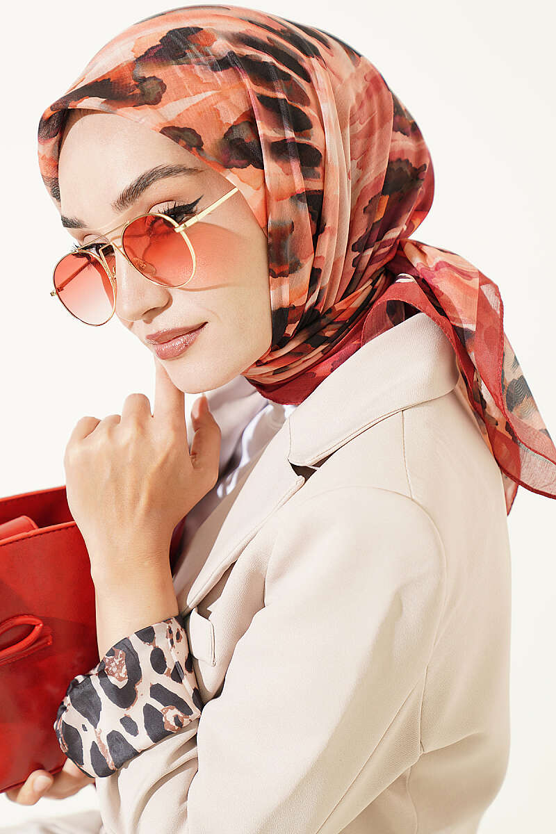Brushstroke Print Soft Scarf - Red