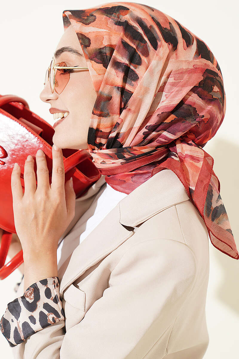 Brushstroke Print Soft Scarf - Red