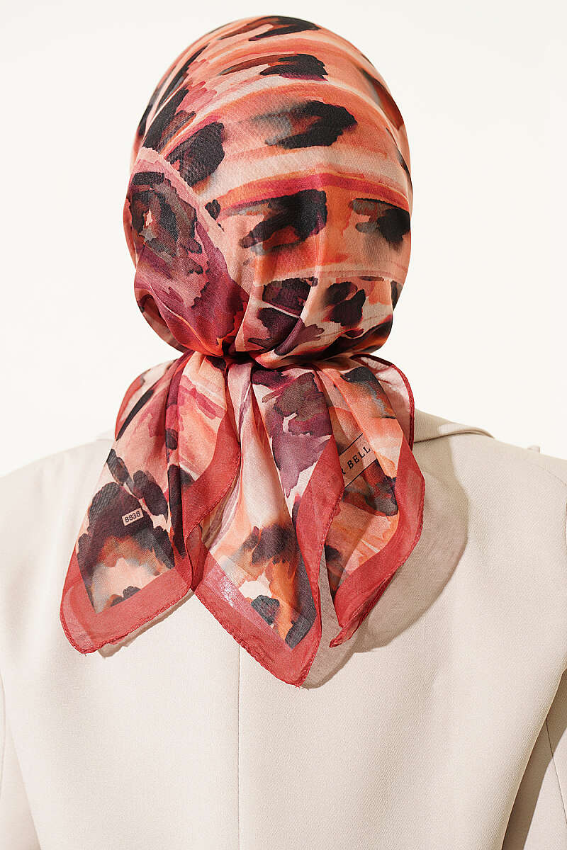 Brushstroke Print Soft Scarf - Red