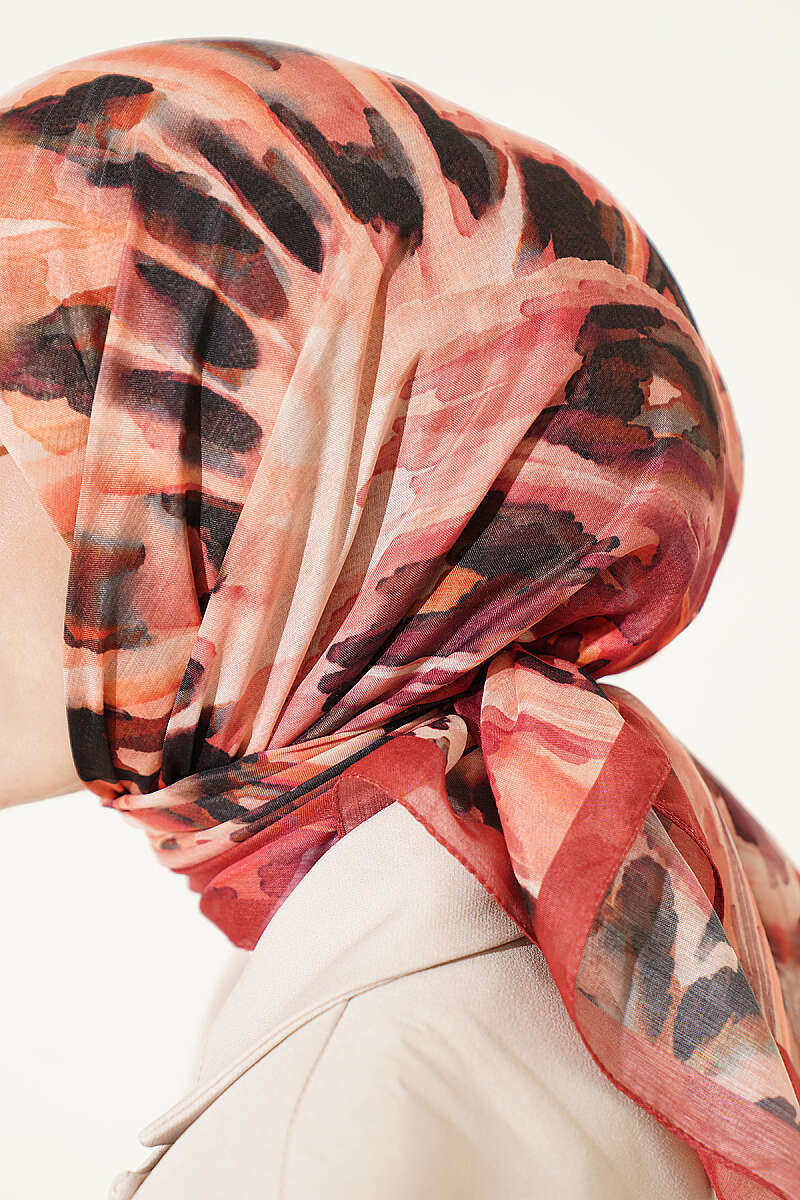 Brushstroke Print Soft Scarf - Red