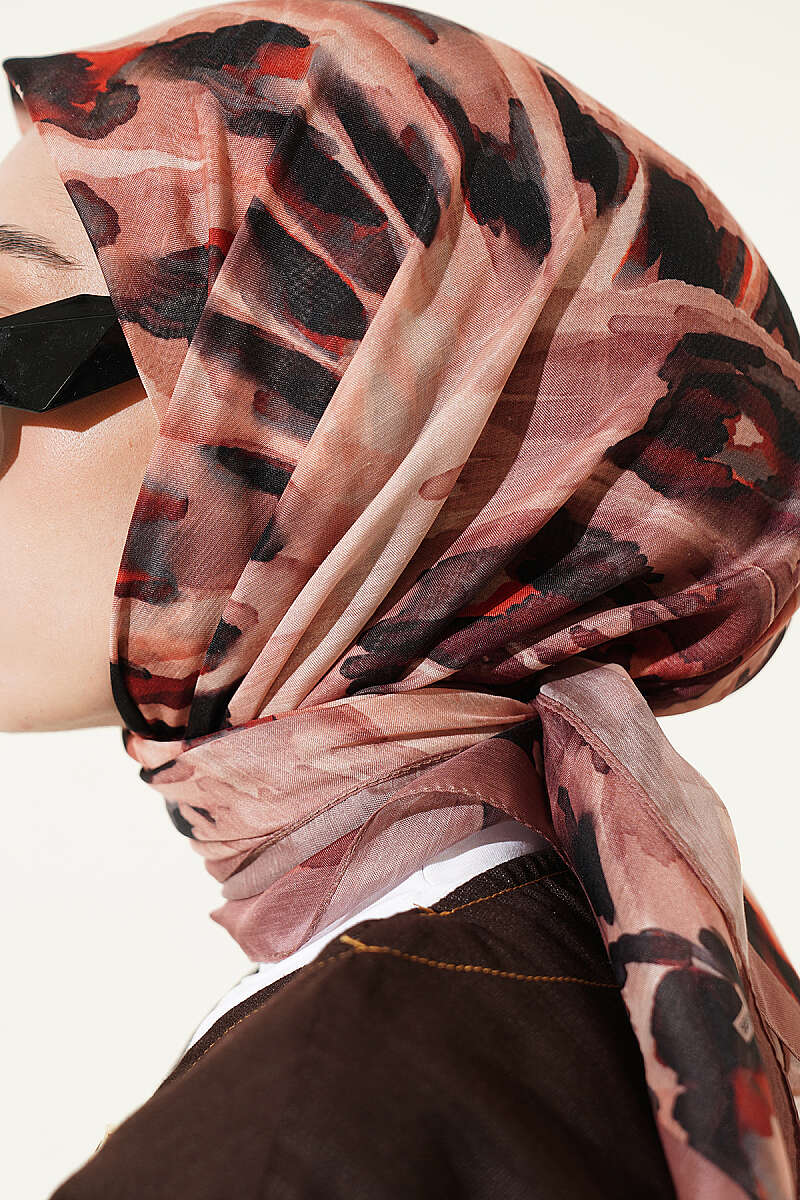 Brushstroke Print Soft Scarf - Latte