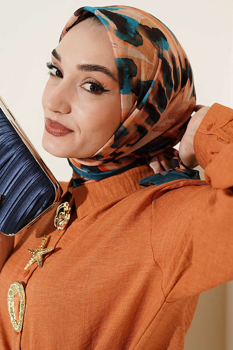 Brushstroke Print Soft Scarf - Teal