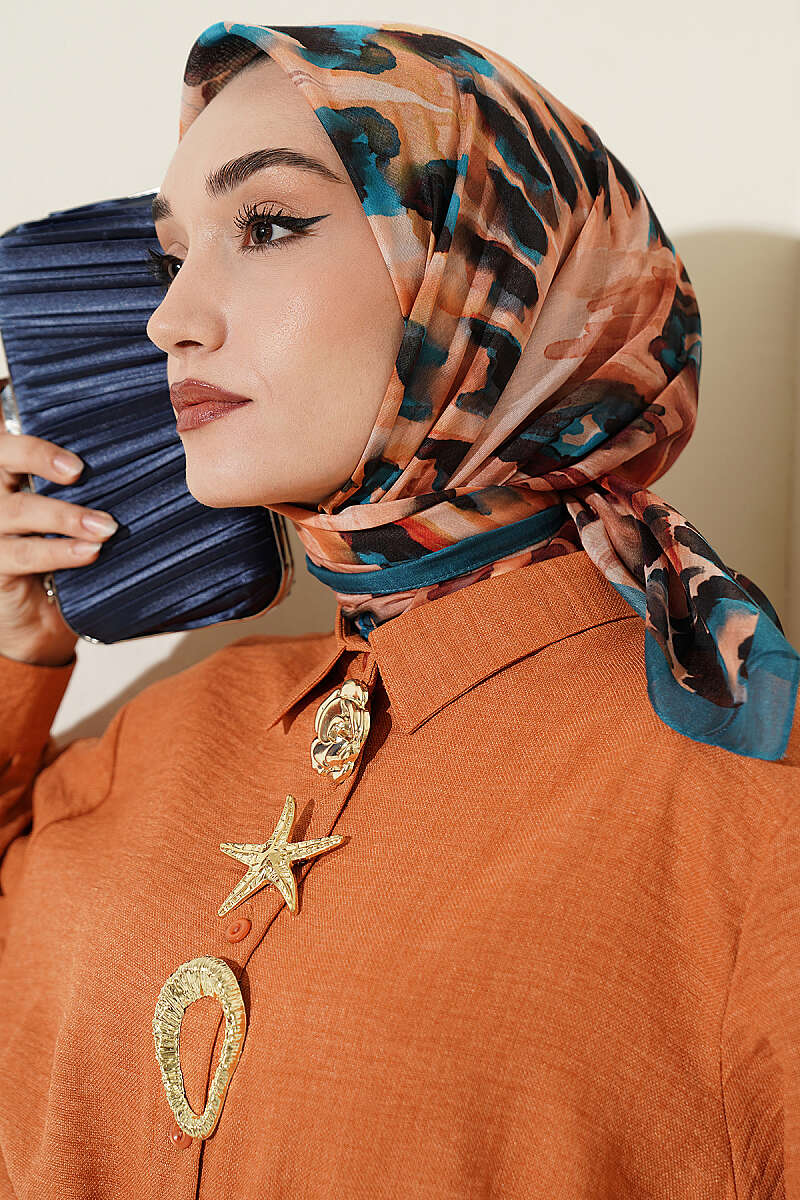 Brushstroke Print Soft Scarf - Teal