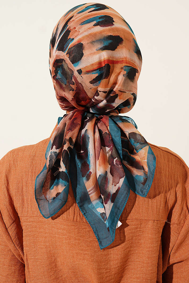 Brushstroke Print Soft Scarf - Teal