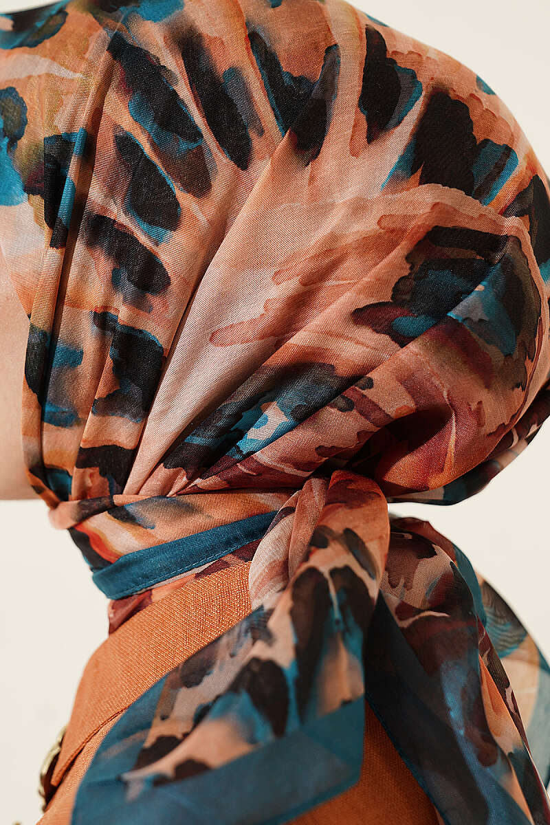 Brushstroke Print Soft Scarf - Teal