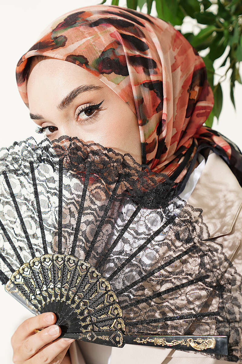 Brushstroke Print Soft Scarf - Black-Beige