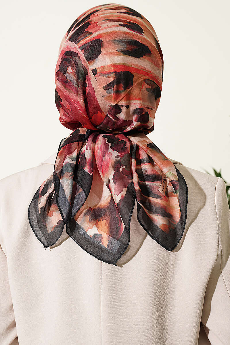 Brushstroke Print Soft Scarf - Black-Beige
