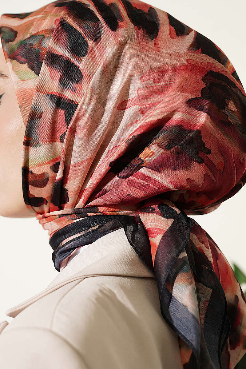 Brushstroke Print Soft Scarf - Black-Beige