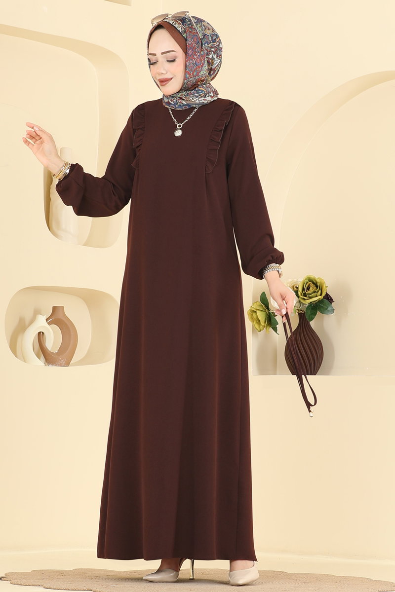 Ruffle-Detail Aerobin Dress - Brown