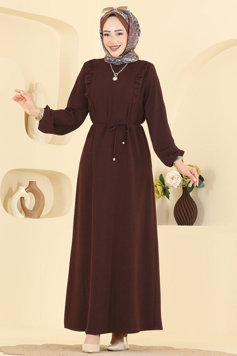Ruffle-Detail Aerobin Dress - Brown