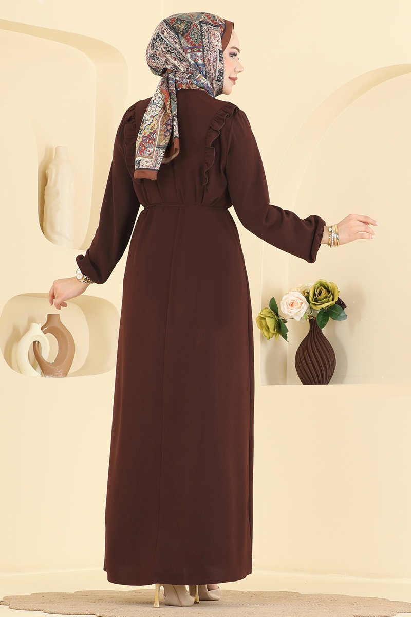 Ruffle-Detail Aerobin Dress - Brown