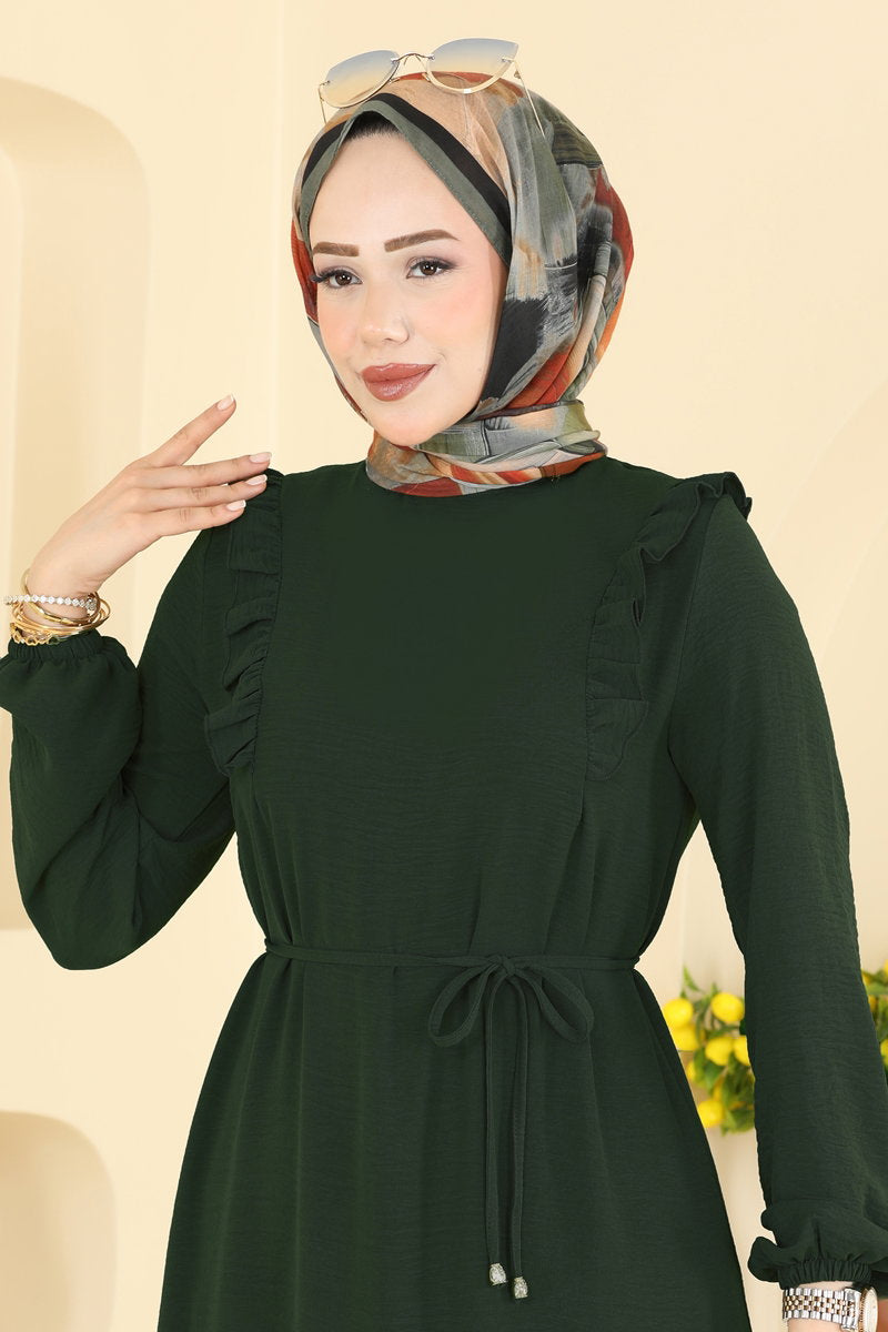 Ruffle-Detail Aerobin Dress - Dark Khaki