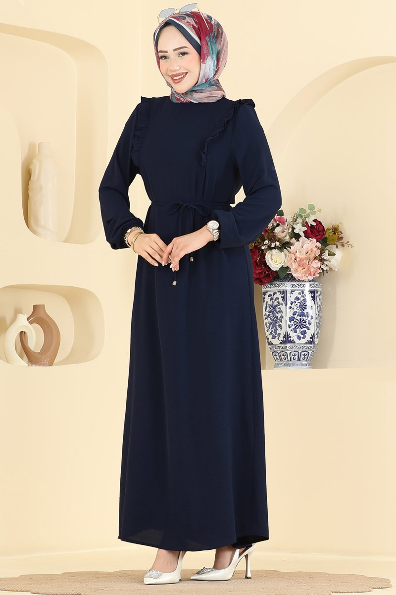 Ruffle-Detail Aerobin Dress - Dark Navy
