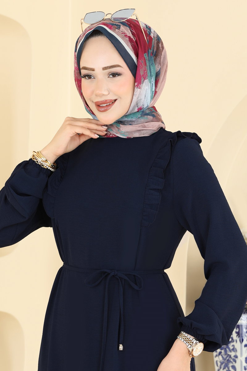Ruffle-Detail Aerobin Dress - Dark Navy