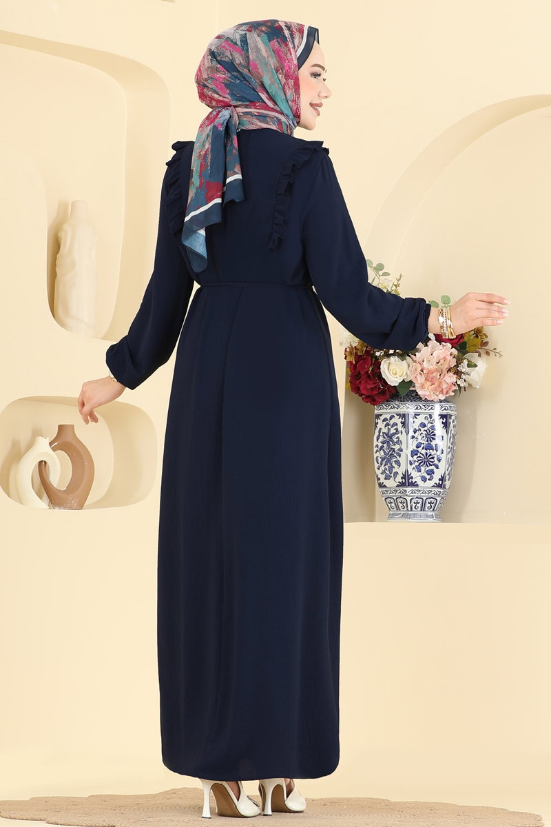 Ruffle-Detail Aerobin Dress - Dark Navy