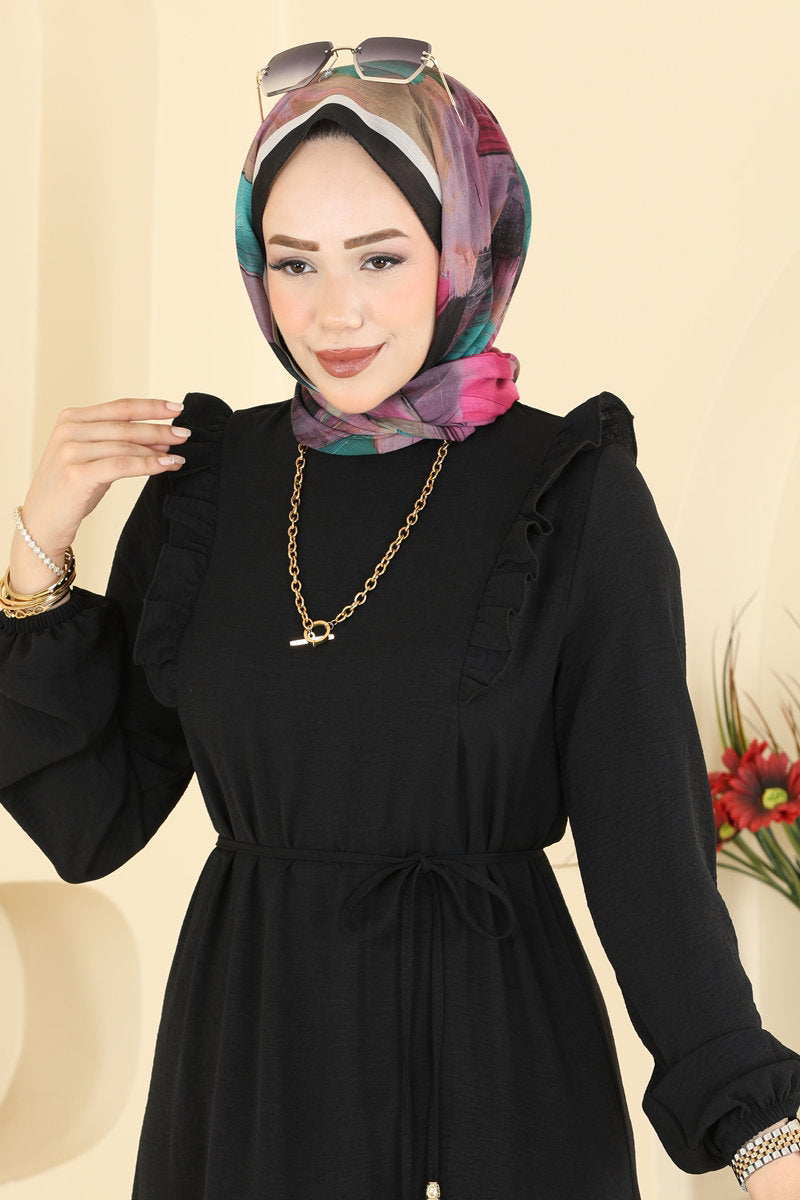 Ruffle-Detail Aerobin Dress - Black