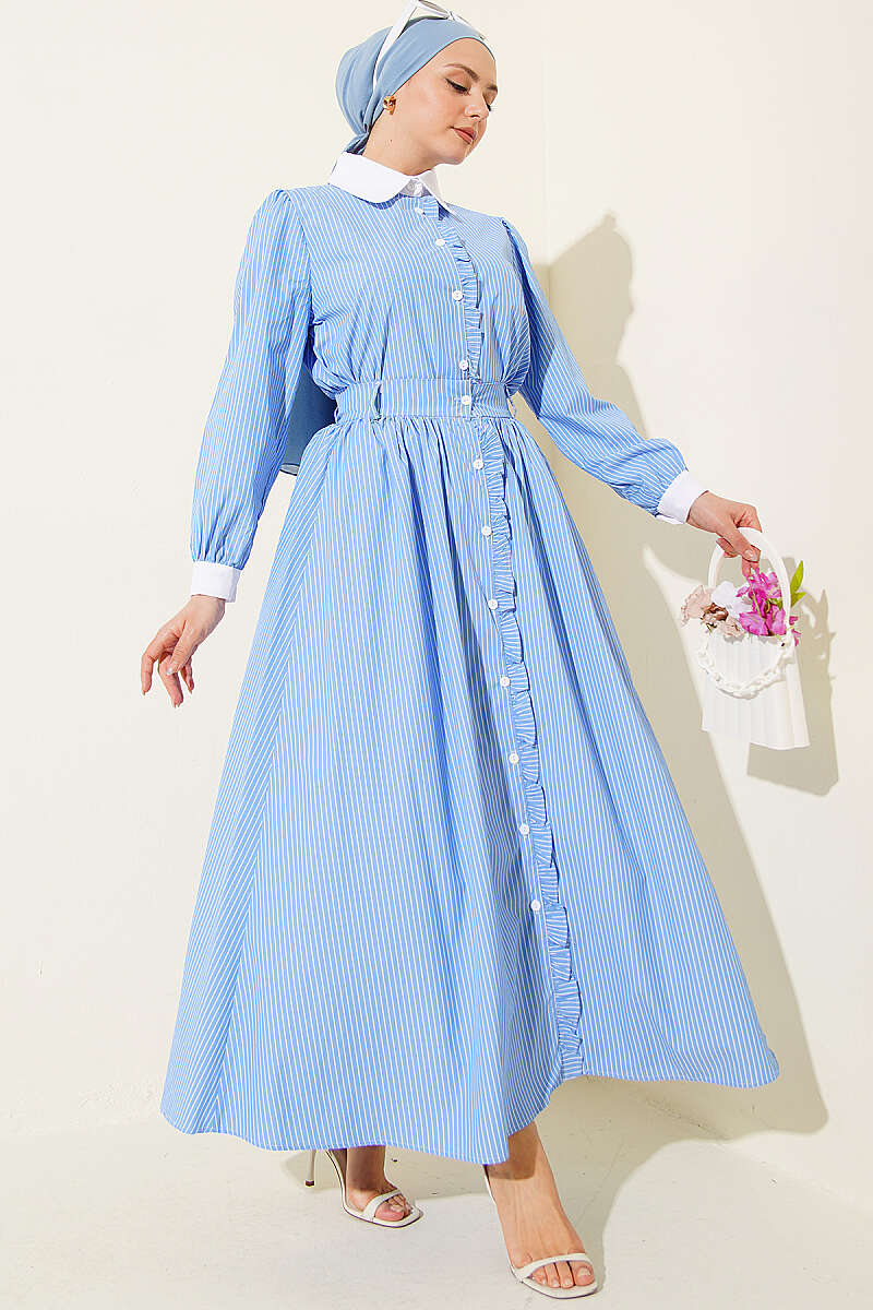 Striped Ruffle Skirt Set - Blue