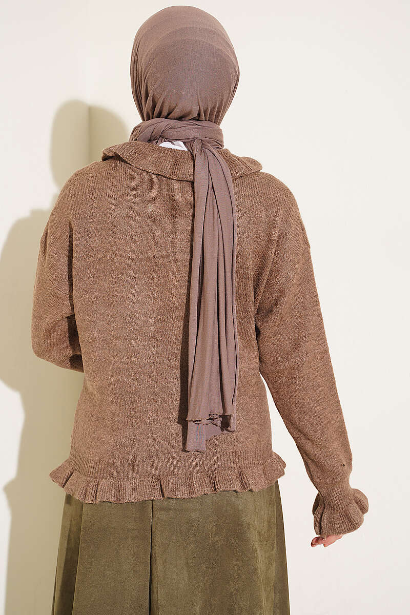 Ruffle-Trim Button Knit Cardigan - Mink
