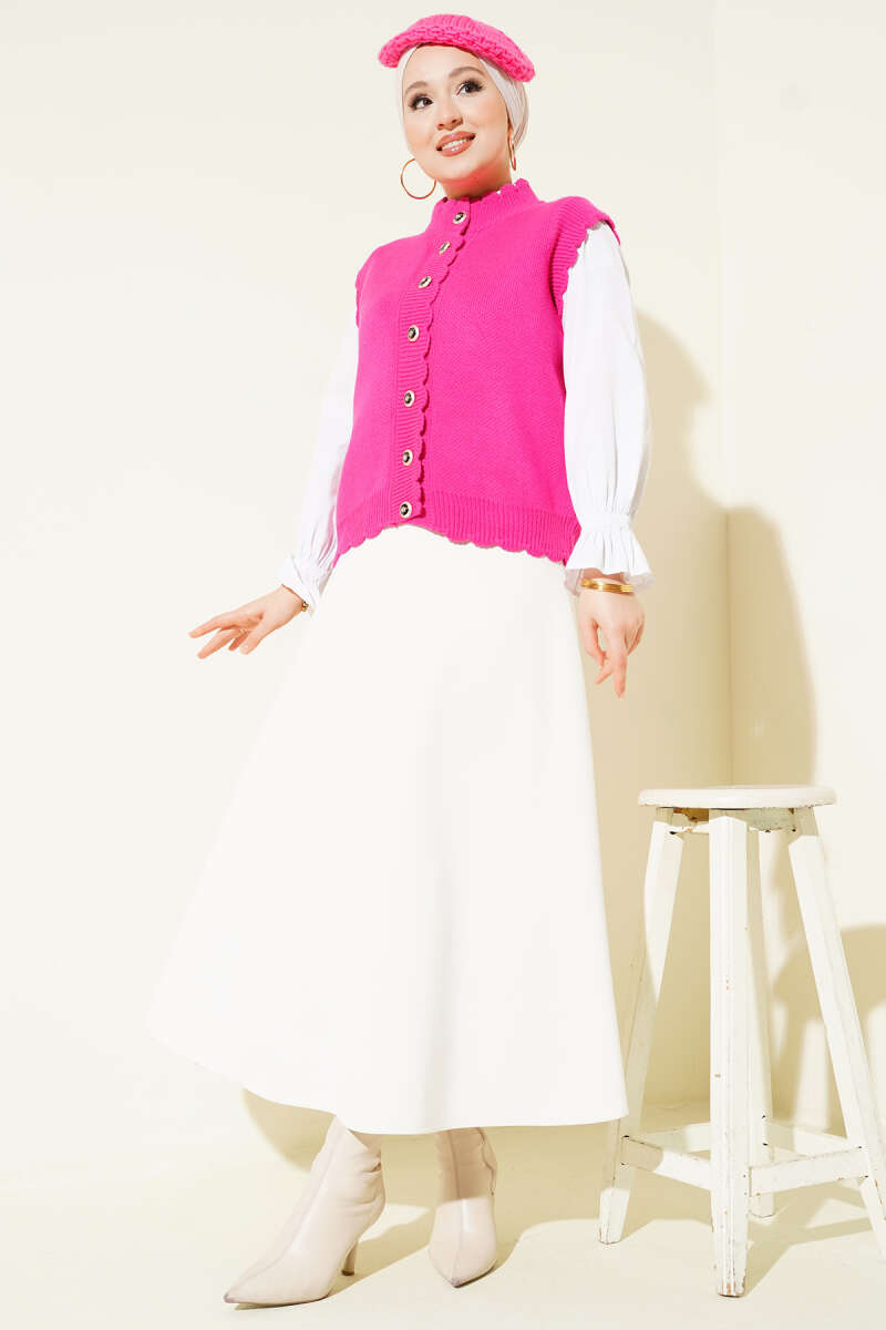 Ruffle-Trim Button Knit Vest - Fuchsia