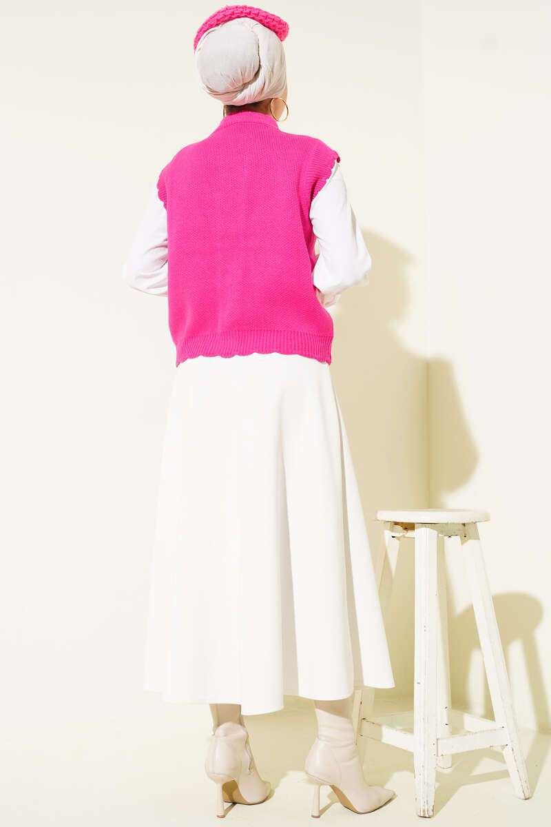 Ruffle-Trim Button Knit Vest - Fuchsia