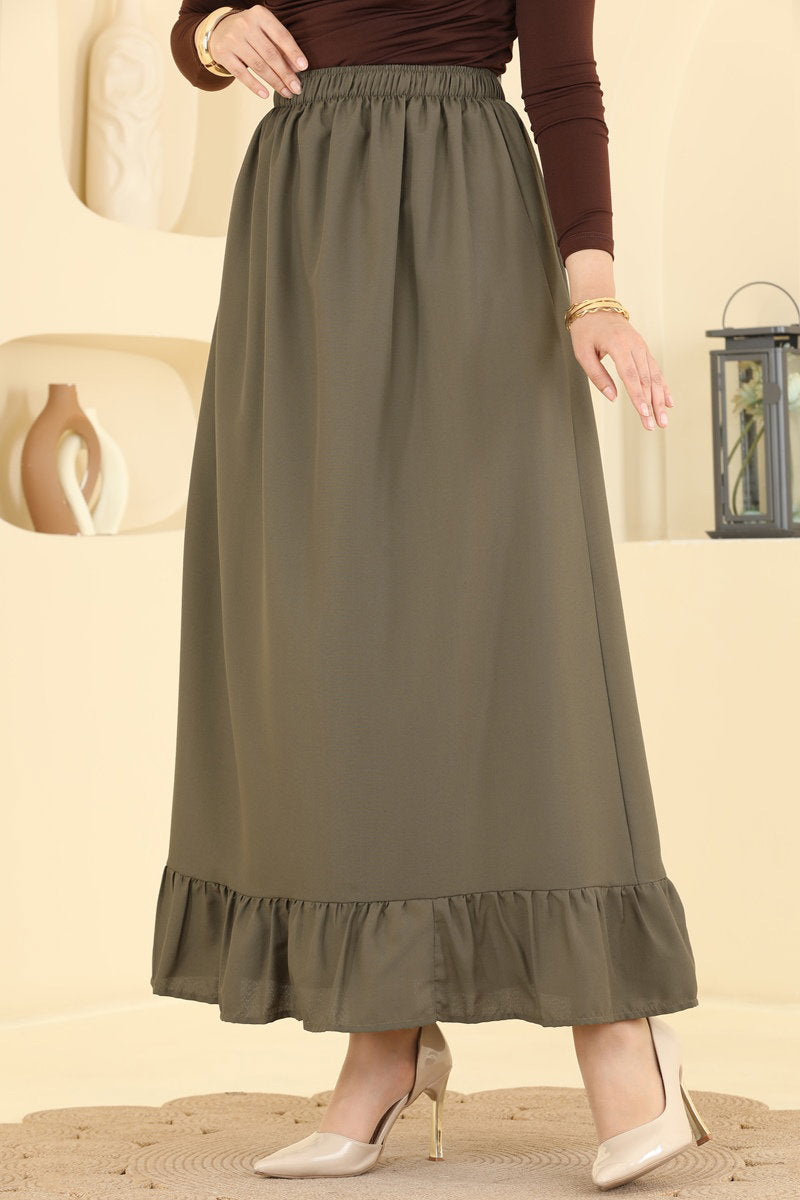 Ruffle-Detail Crepe Skirt - Khaki