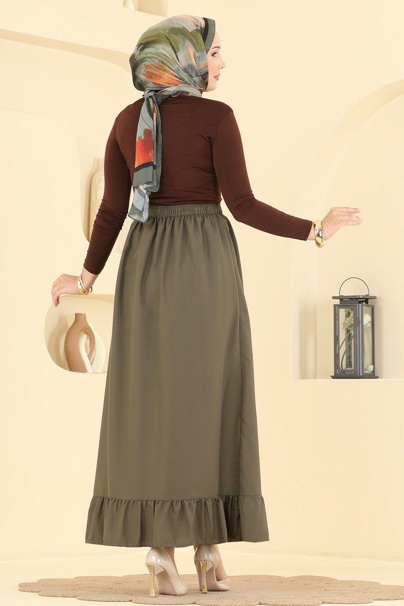 Ruffle-Detail Crepe Skirt - Khaki