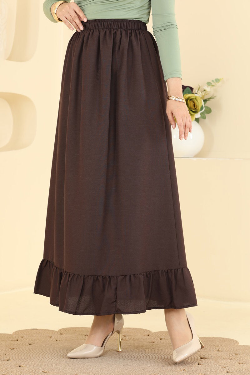 Ruffle-Detail Crepe Skirt - Brown