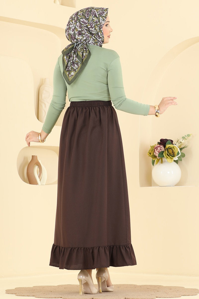Ruffle-Detail Crepe Skirt - Brown