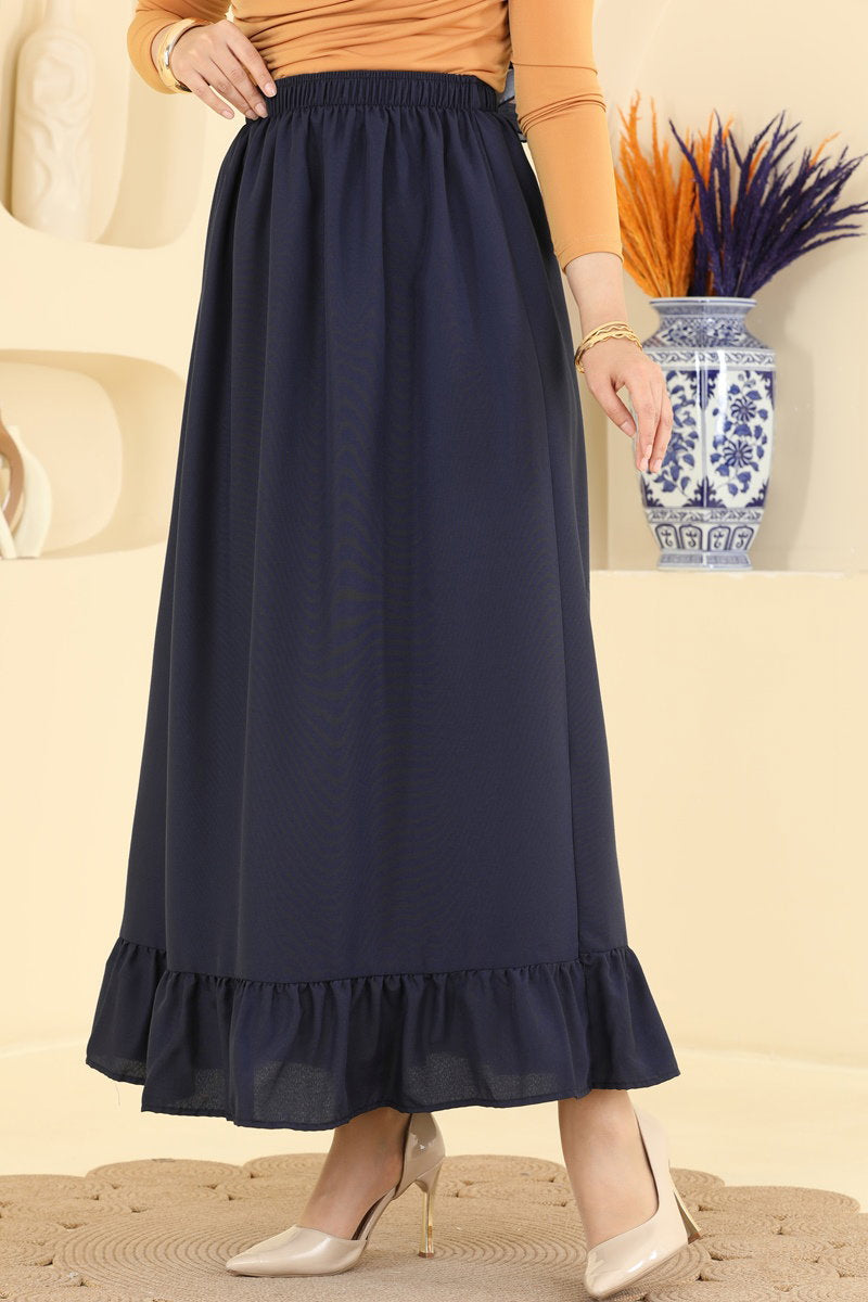 Ruffle-Detail Crepe Skirt - Navy