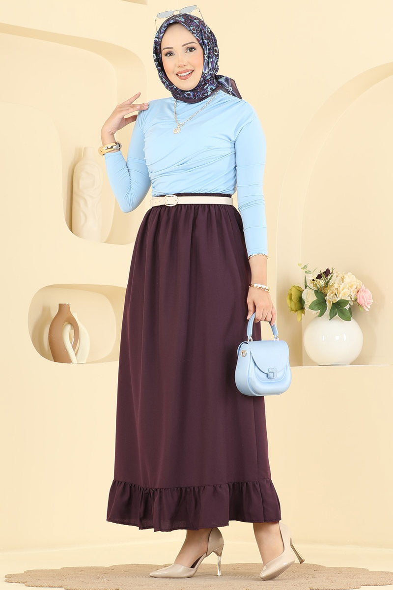 Ruffle-Detail Crepe Skirt - Plum